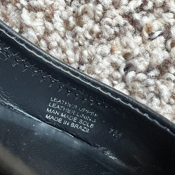 Tory Burch Logo Amanda Low Heel Wedge Shoes Black Leather Peep Toe Pumps Size 7 - Picture 5 of 6